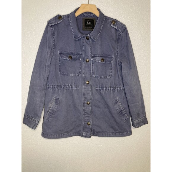 Cotton On Outerwear Jackets & Blazers - Womens L Shacket Chambray Light Wash Utility Cinched Waist Button Up Cotton On